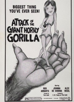 "L'Attaque du Gorille géant en chaleur !", titre utilisé pour une re-sortie "grindhouse" en 1982.